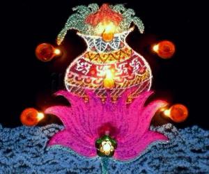 Happy Lakshmi Pooja/ Dhanderas - Freehand Kolam with  colours 