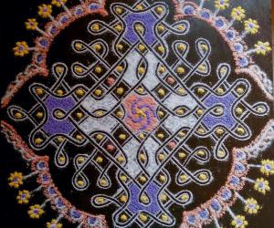 Rangoli: Margazhi Day 4 Kolam - Chikku with 13-1 straight dots 