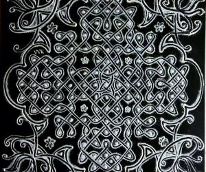 Chikku Kolam with 15×3;13×1;9×2;5×2;3×1.straight dots. 