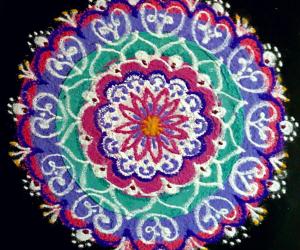 Freehand rangoli with colours 
