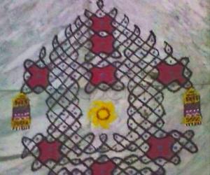 Rangoli: Ratha Saptami kolam in chikku pattern 