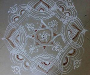 Navarathiri Iyengar Padi Kolam with rice batter