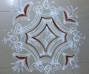 Navarathiri Iyengar Padi Kolam with rice batter