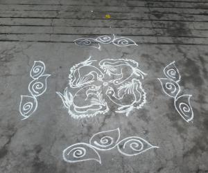 Rangoli: ducks in pond,daily rangoli.