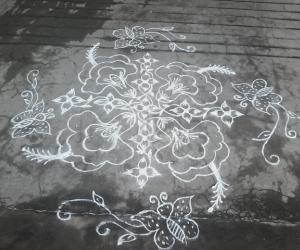 Flowers kolam inwhite