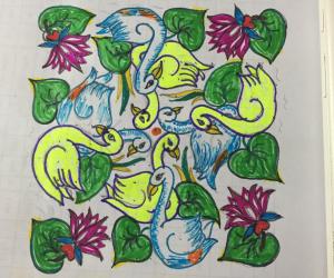 Rangoli: swans kolam,with 15-7 DOTS