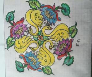 Rangoli: Ducks and flowers