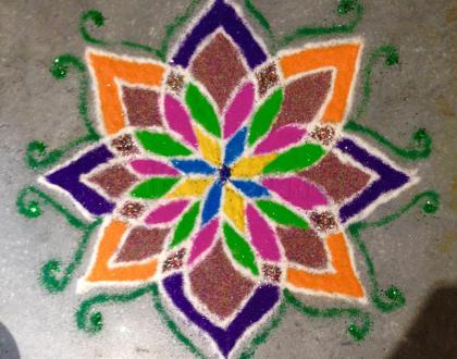 Freehand Rangoli Experiment with Glitter