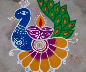 Diya Peacock rangoli 