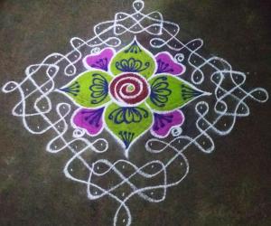 Chikku kolam with colour
