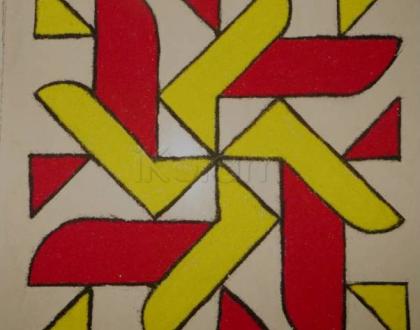 Swastik Rangoli In red and yellow