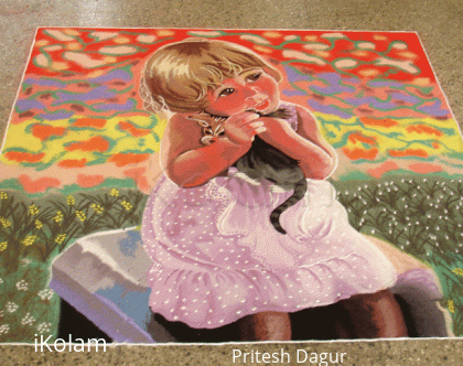 Rangoli: Rangoli - Girl and a kitty