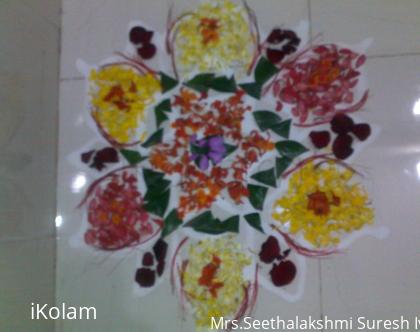 Rangoli: poo kolam drawn at the puja room
