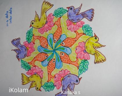 Rangoli:  bird and fish kolam