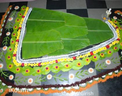 Rangoli: Rangoli around banana leaf