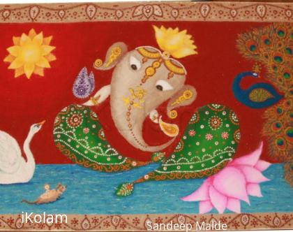 Rangoli: Ganesh with Swan and Peacock, Diwali 2016