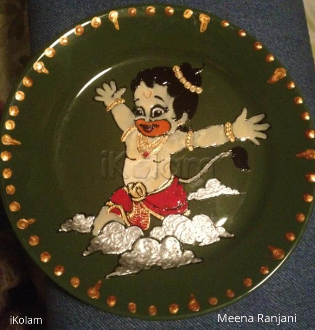 Hand painted (aarathi) plates - Bal Hanuman hand painted ceramic plate