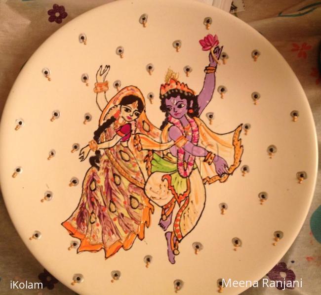 Hand painted (aarathi) plates - Radha Krishna hand painted ceramic plate