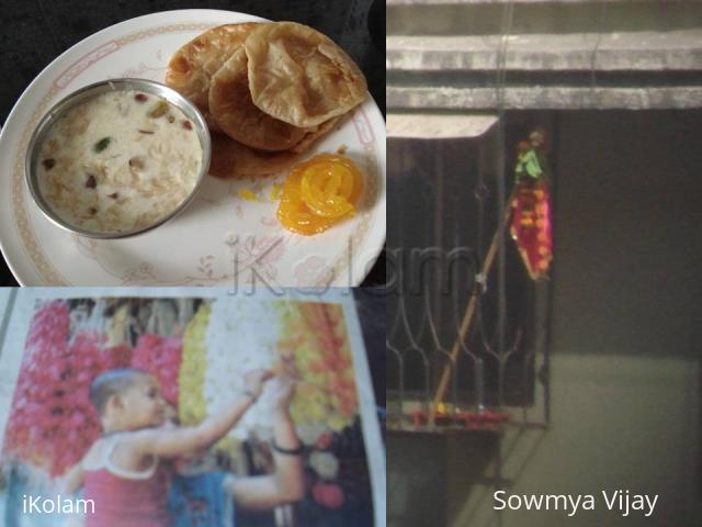 Gudi Padwa Celebrations - Gudi in a house with some delicacies and sugar candy garland