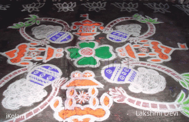 Rangoli: Charriots and pongal pots