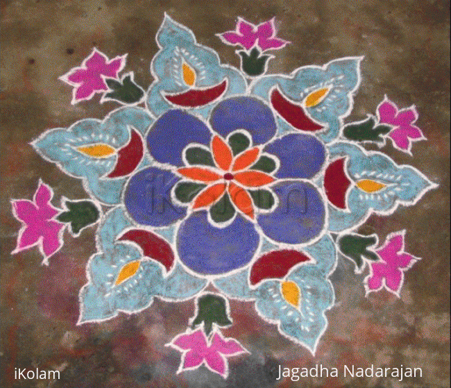 Rangoli: Flowers and lamps