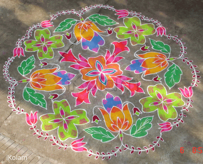 Rangoli: Orange-green blossoms
