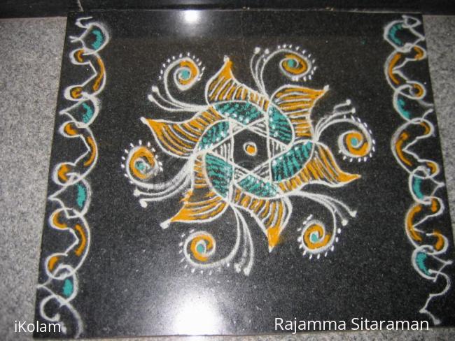 Rangoli: Green/yellow flower Rangoli: Green/yellow flower