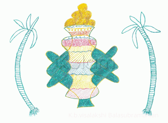 Rangoli: Pongal kolam with sugarcane Rangoli: Pongal kolam with sugarcane