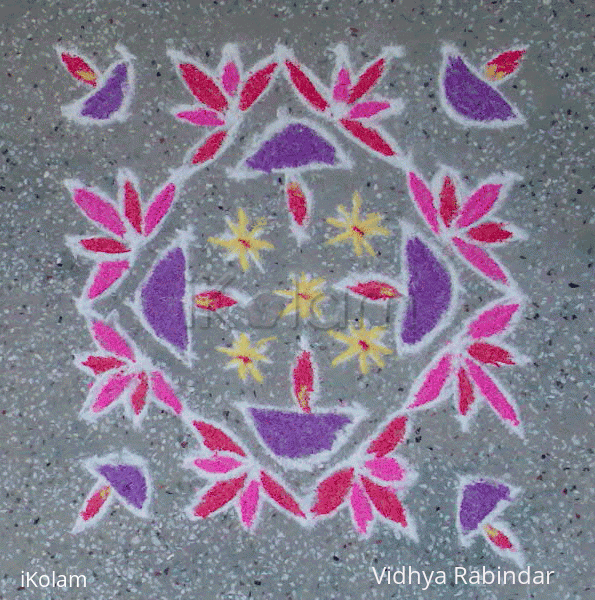 Rangoli: Flowers and lamps Rangoli: Flowers and lamps