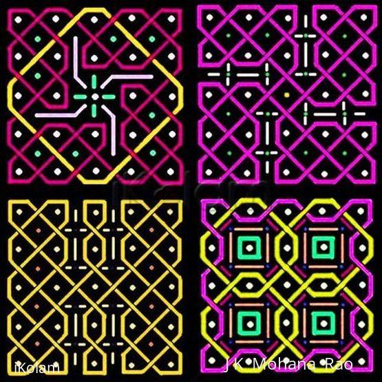 Rangoli: Four patterns with 5x5 dots Rangoli: Four patterns with 5x5 dots