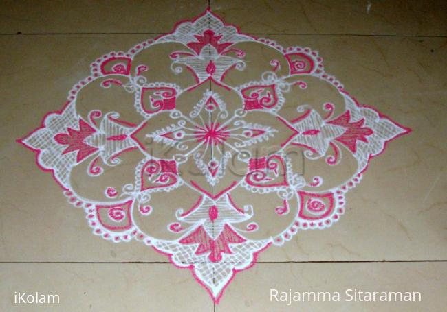 Rangoli: Pink and white design kolam Rangoli: Pink and white design kolam