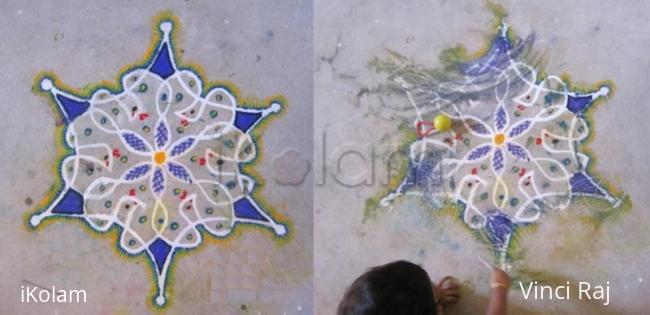 Rangoli: Peacock kolam - Before and After