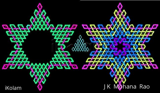 Rangoli: Triangular arrangement of rhombuses in hexagonal patterns - 2 Rangoli: Triangular arrangement of rhombuses in hexagonal patterns - 2