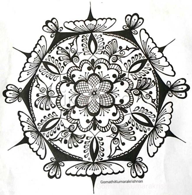 Rangoli: Black jel pen rangoli