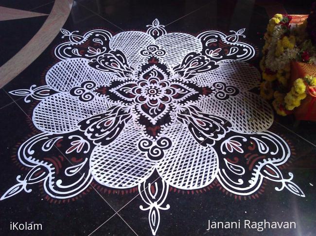 Rangoli: 2012 Ganseh Chathurthi- Lobby- Inspired by Lakshmi Raghu's Kolams Rangoli: 2012 Ganseh Chathurthi- Lobby- Inspired by Lakshmi Raghu's Kolams