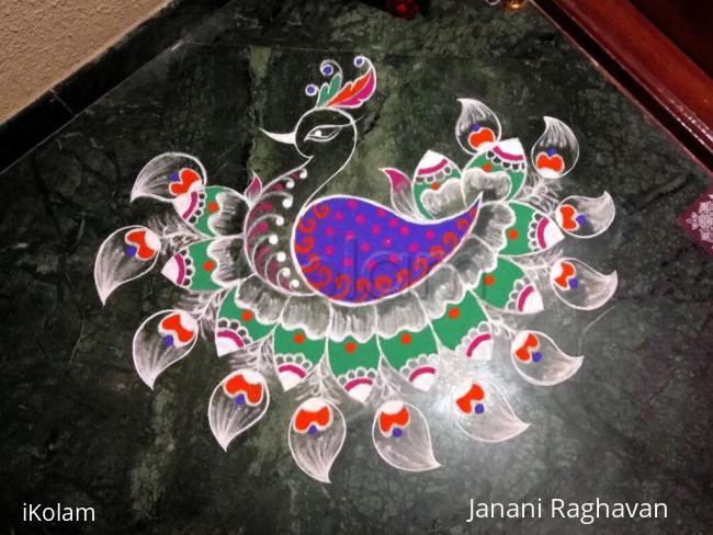 Rangoli: 2018- A peacock Rangoli for the Goddess of ThirukaDayur.....Abhirami....