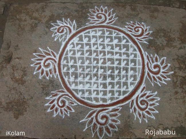 Rangoli: free hand white rangoli 3
