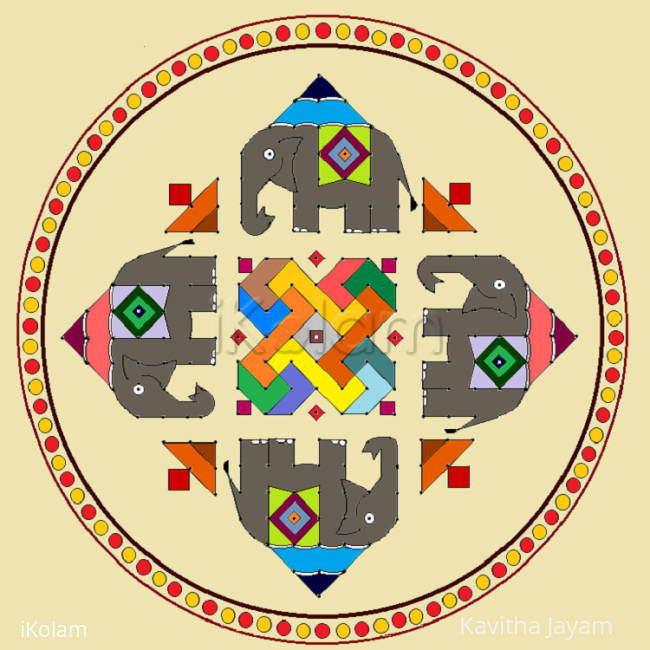 Rangoli: Swastik-elephant-kolam