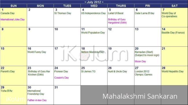 Rangoli: CALENDAR - JULY 2012