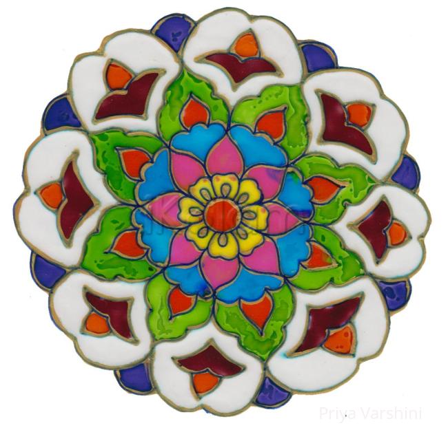 Rangoli: Simple Rangoli did in ohp sheet with glass colours Rangoli: Simple Rangoli did in ohp sheet with glass colours
