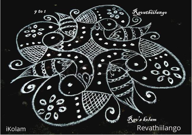 Rangoli: Rev's black & white peacocks for valentine's day. Rangoli: Rev's black & white peacocks for valentine's day.