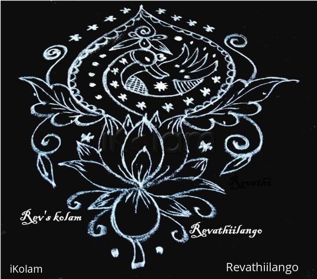 Rangoli: Rev's peacock design in black & white. Rangoli: Rev's peacock design in black & white.