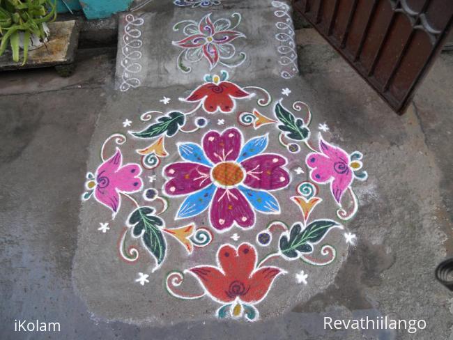 Rangoli: Leaf flowers kolam.