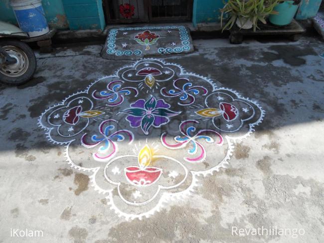 Rangoli: Deepam & swasthik  kolam.