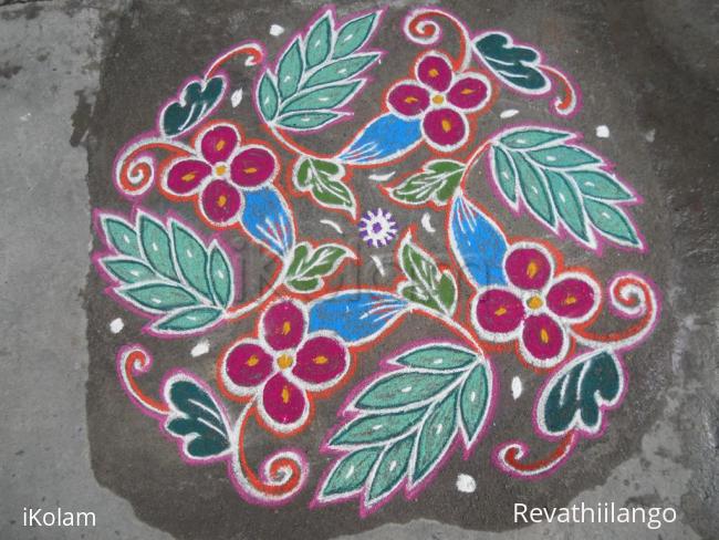 Rangoli: Flower garden kolam.