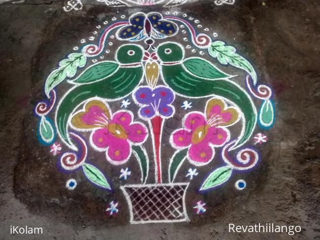 Rangoli: Rev's magazhi creation 8. Double parrot. Rangoli: Rev's magazhi creation 8. Double parrot.