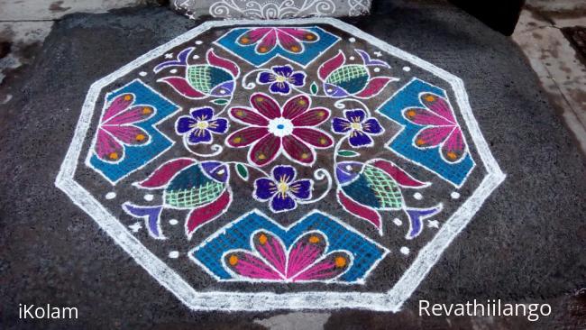 Rangoli: Rev's thai friday kolam.Fish with flower.