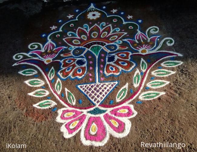 Rangoli: Rev's designed peacocks.
