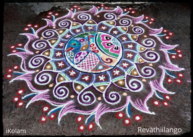 Rangoli: Rev's peacock flowered new  designer rangoli.