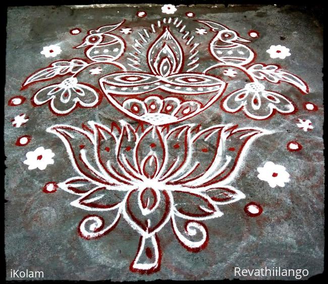 Rangoli: Rev's lotus peacock deepam. Rangoli: Rev's lotus peacock deepam.